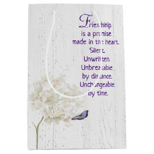 White Hydrangea and Butterfly on Wood Medium Gift Bag