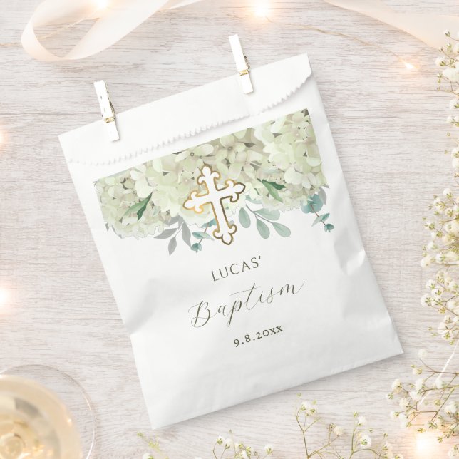 White Hydrangea Baptism Favour Bag (Clipped)