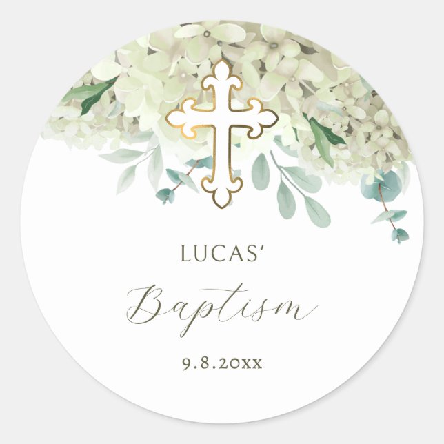 White Hydrangea Baptism Sticker (Front)
