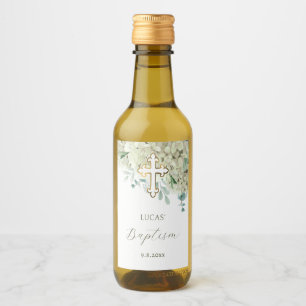 White Hydrangea Baptism Wine Label