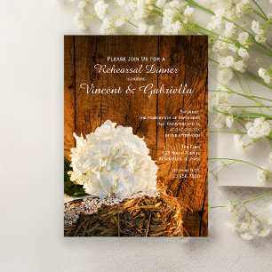 White Hydrangea Barn Wood Wedding Rehearsal Dinner Invitation