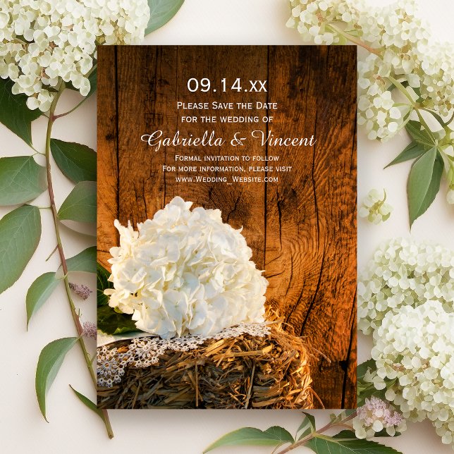 White Hydrangea Barn Wood Wedding Save the Date (Creator Uploaded)
