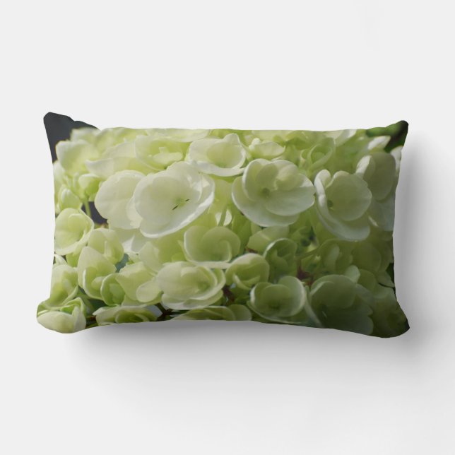 White Hydrangea Blossoms Lumbar Cushion (Front)