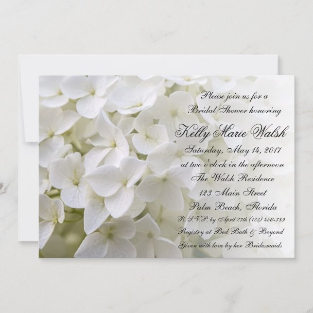 White Hydrangea Bridal Shower Invitation (Front)