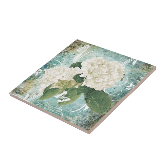 White hydrangea ceramic tile (Side)