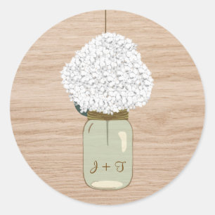 White Hydrangea & Country Mason Jar Bridal Shower Classic Round Sticker