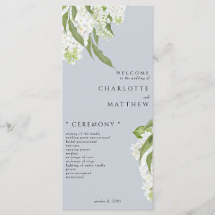 White Hydrangea Dusty Blue Wedding Program