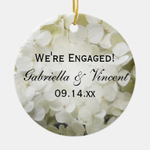 White Hydrangea Engagement Photo Ceramic Tree Decoration