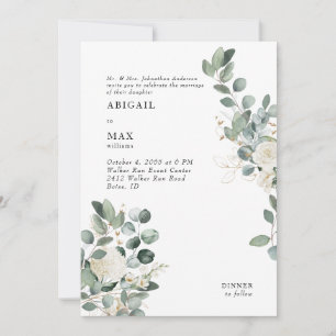 White Hydrangea Eucalyptus White Floral Wedding Invitation