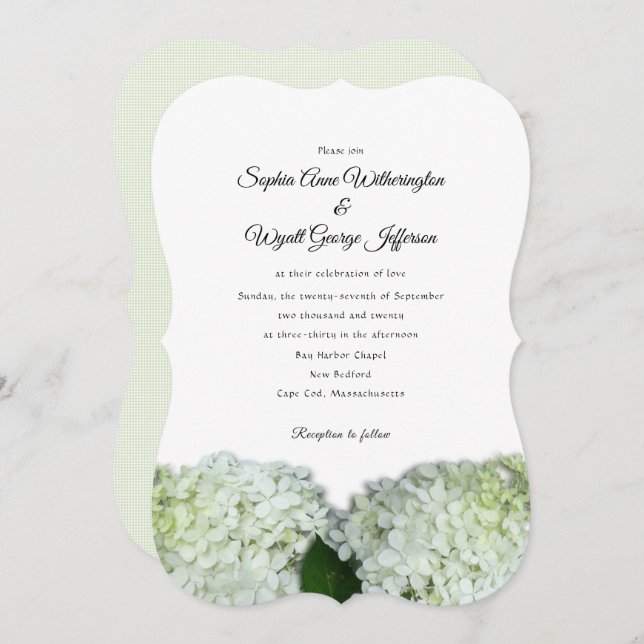 White Hydrangea Floral Border Wedding Invitations (Front/Back)