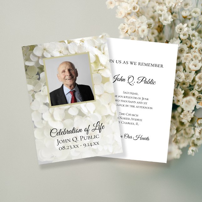 White Hydrangea Floral Celebration of Life Funeral Invitation (Creator Uploaded)
