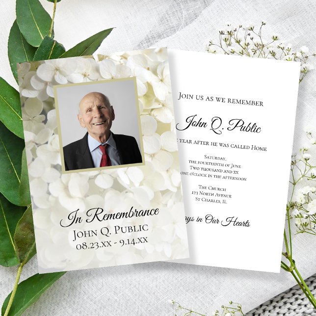White Hydrangea Floral Death Anniversary Invitation (Creator Uploaded)