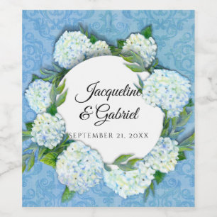 White Hydrangea Floral Elegant Vintage Wedding Wine Label