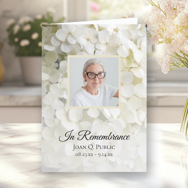 White Hydrangea Floral Funeral Service Folded Program (Creator Uploaded)