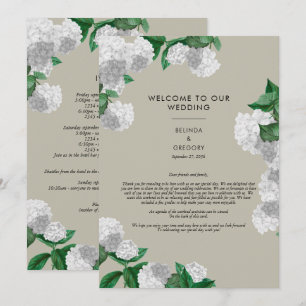 White Hydrangea Floral Greenery Wedding Itinerary Program