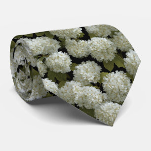 White Hydrangea Floral Pattern on Black Tie