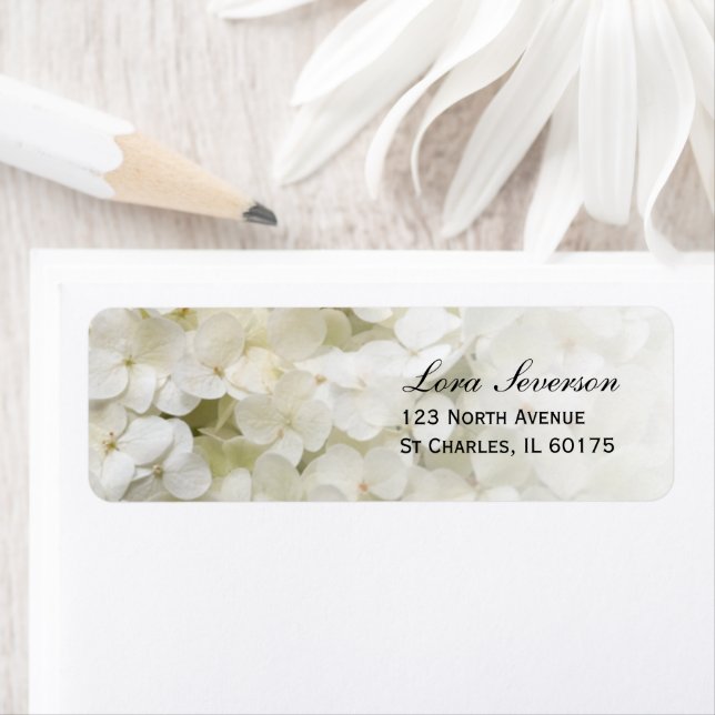 White Hydrangea Floral Return Address Return Address Label (Insitu)