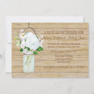 White Hydrangea Floral Rustic Mason Jar Flowers  Invitation