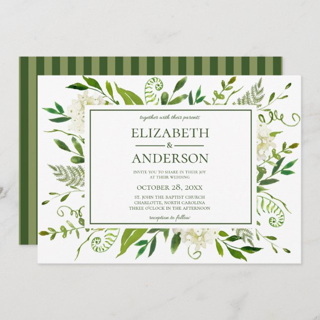 White Hydrangea Floral Watercolor Wedding Invitation (Front/Back)