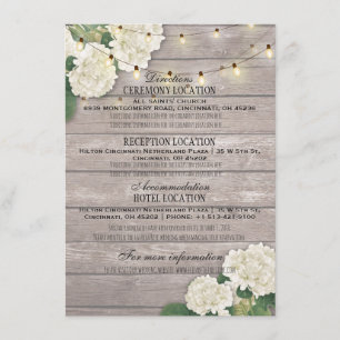 White hydrangea Floral Wedding Details Information Enclosure Card
