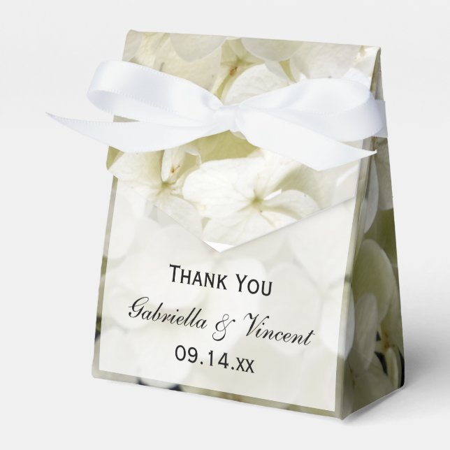 White Hydrangea Floral Wedding Favour Box (Front Side)