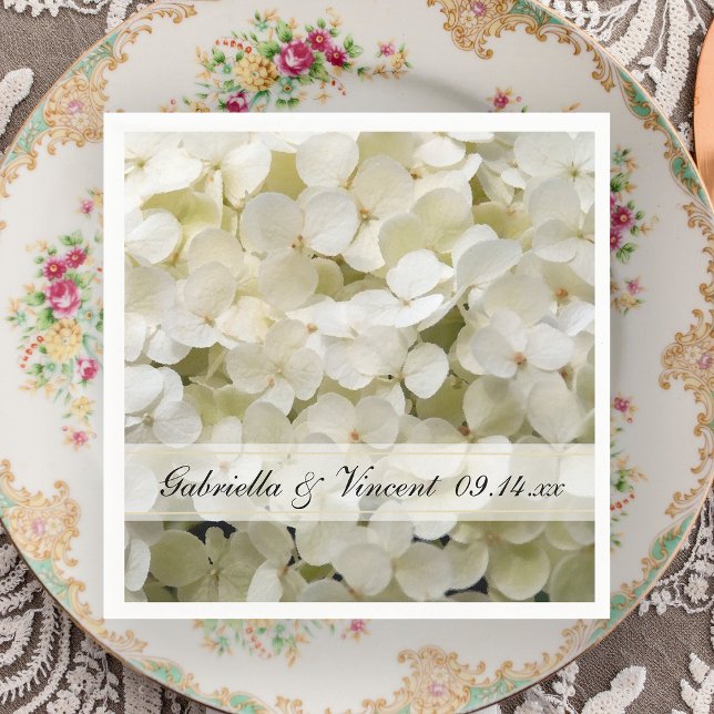 White Hydrangea Floral Wedding Napkin (Creator Uploaded)