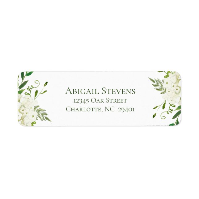 White Hydrangea Floral Wedding Return Address Label (Front)