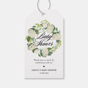 White Hydrangea Floral Wreath Baby Shower Gift Tags