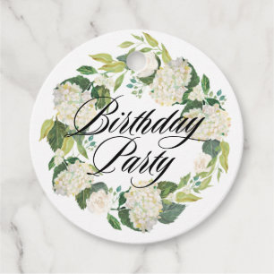 White Hydrangea Floral Wreath Birthday Party Favour Tags