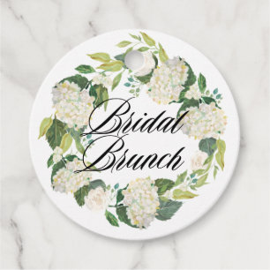 White Hydrangea Floral Wreath Bridal Brunch Favour Tags