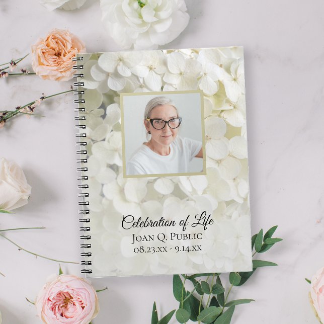 White Hydrangea Flower Celebration of Life Funeral Notebook (Creator Uploaded)