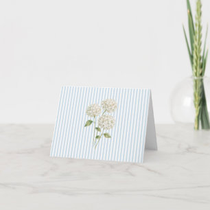 White Hydrangea Flower Painting Blue Stripe Thank You Card