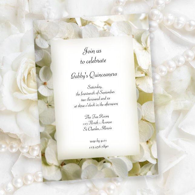 White Hydrangea Flower Quinceanera Party Invitation (Creator Uploaded)
