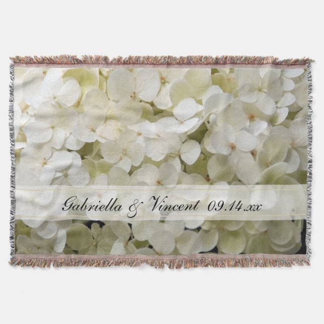 White Hydrangea Flower Wedding Keepsake Throw Blanket (Front)