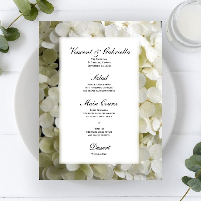 White Hydrangea Flower Wedding Menu (Creator Uploaded)