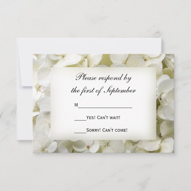 White Hydrangea Flower Wedding RSVP Response Card (Front)