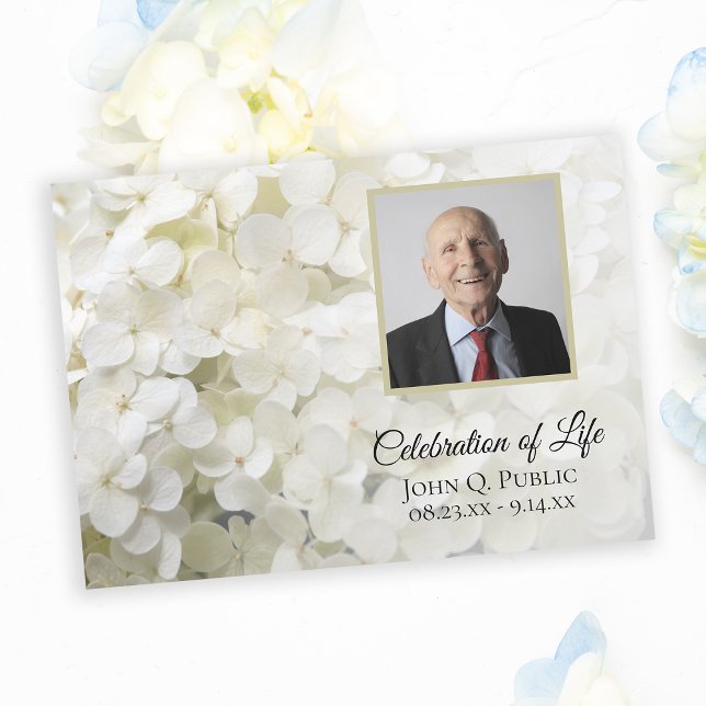 White Hydrangea Flowers Celebration of Life Invitation (Creator Uploaded)