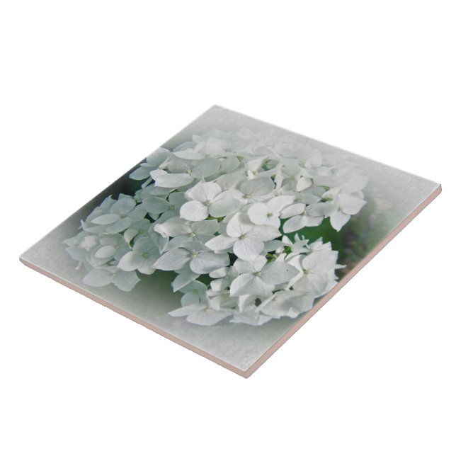 White Hydrangea Flowers Ceramic Tile (Side)