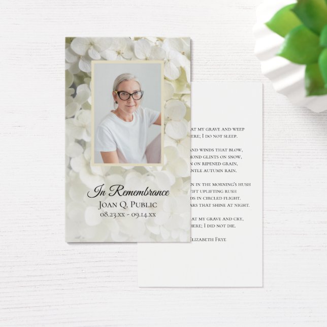 White Hydrangea Flowers Funeral Memorial Prayer (Desk)