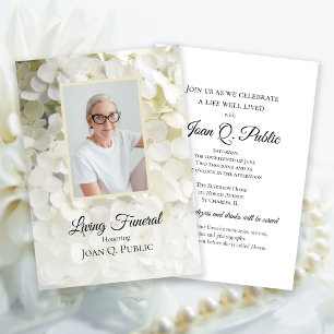 White Hydrangea Flowers Living Funeral Party Invitation