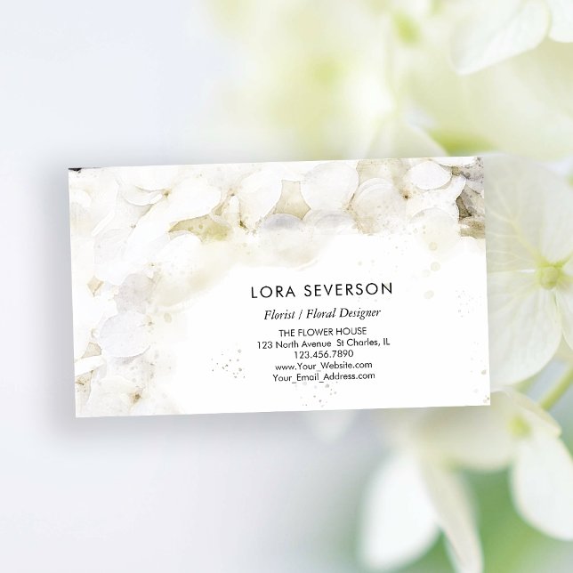 White Hydrangea Flowers Watercolor Florist Business Card (Creator Uploaded)
