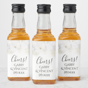 White Hydrangea Flowers Watercolor Wedding Liquor Bottle Label