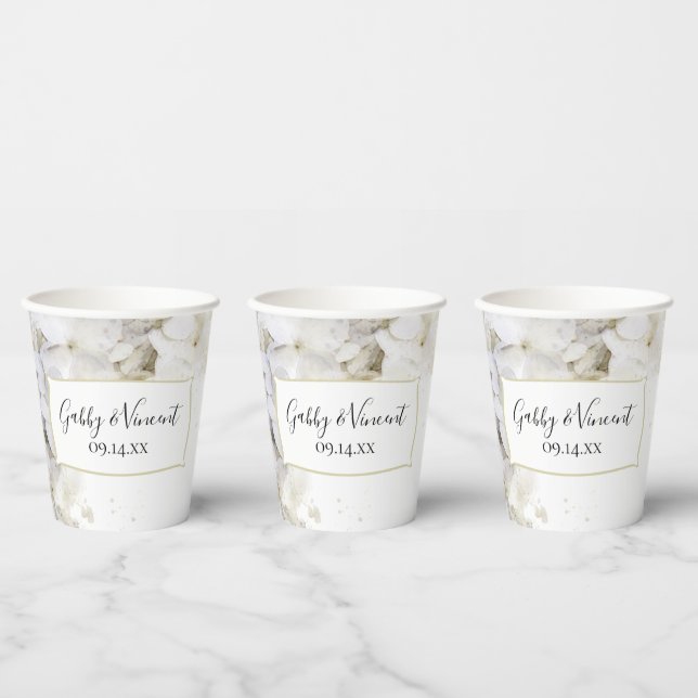 White Hydrangea Flowers Watercolor Wedding Paper Cups (Multi)