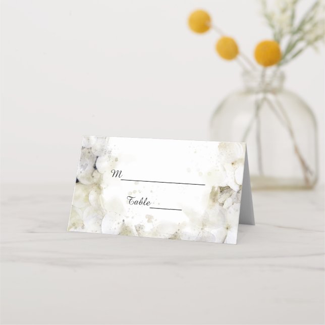 White Hydrangea Flowers Watercolor Wedding  Place Card (Front)