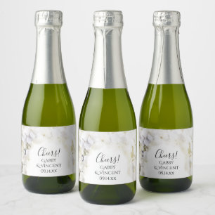 White Hydrangea Flowers Watercolor Wedding Sparkling Wine Label