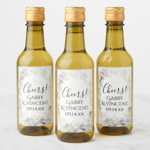 White Hydrangea Flowers Watercolor Wedding Wine Label