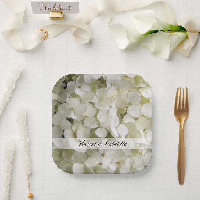 White Hydrangea Flowers Wedding Paper Plate (Wedding)