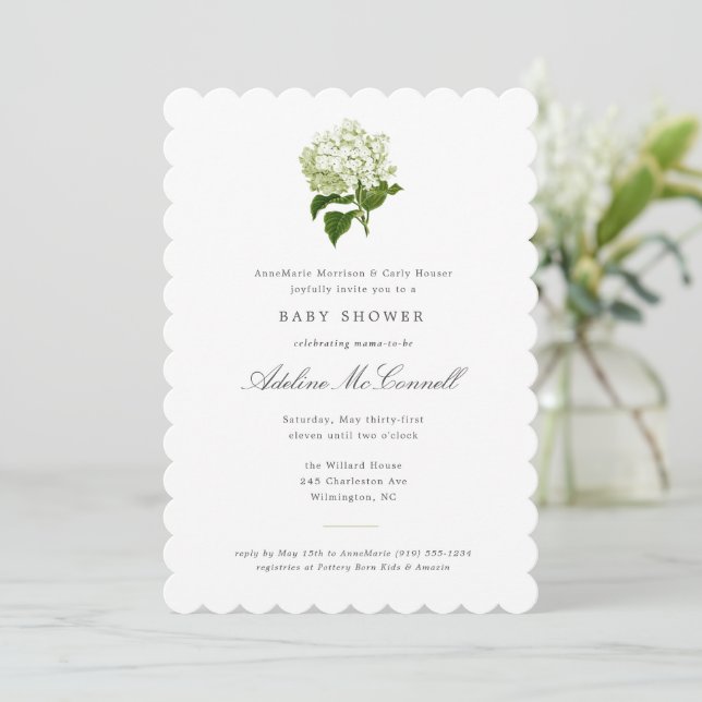 White Hydrangea Grandmillennial Baby Shower Invitation (Standing Front)