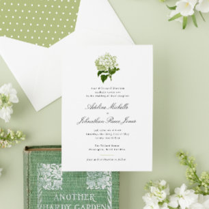 White Hydrangea Grandmillennial Wedding Invitation