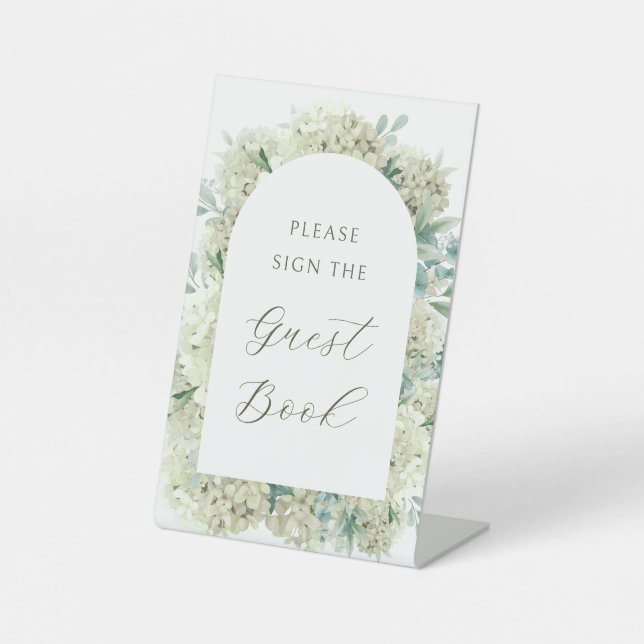 White Hydrangea Guest Book Pedestal Sign (Front)